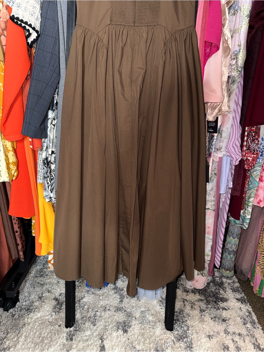 Moon River Two Tone Drop Waist Peekaboo Midi Dress Brown White Women’s Large - Picture 8 of 12